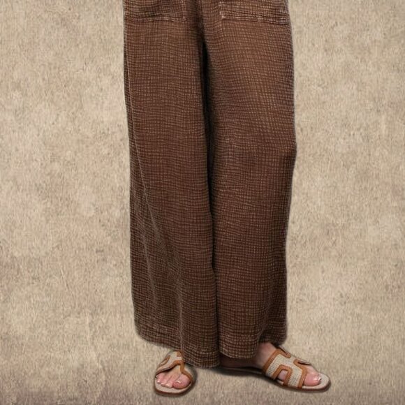 EASEL "Here I Am" Mineral Washed Wide Leg Jumpsuit Adjustable Tie Straps Pockets - Picture 11 of 16